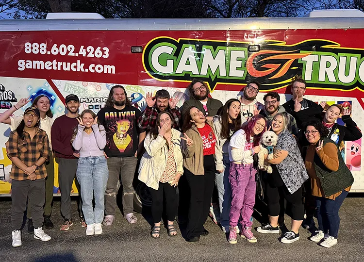 Kids playing video games on GameTruck