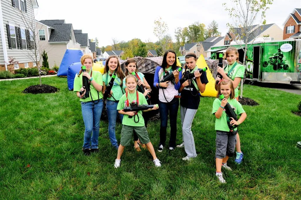 GameTruck laser tag party with inflatable obstacles