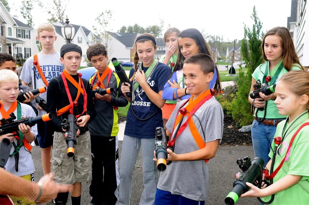 Kids battling it out at a GameTruck laser tag event