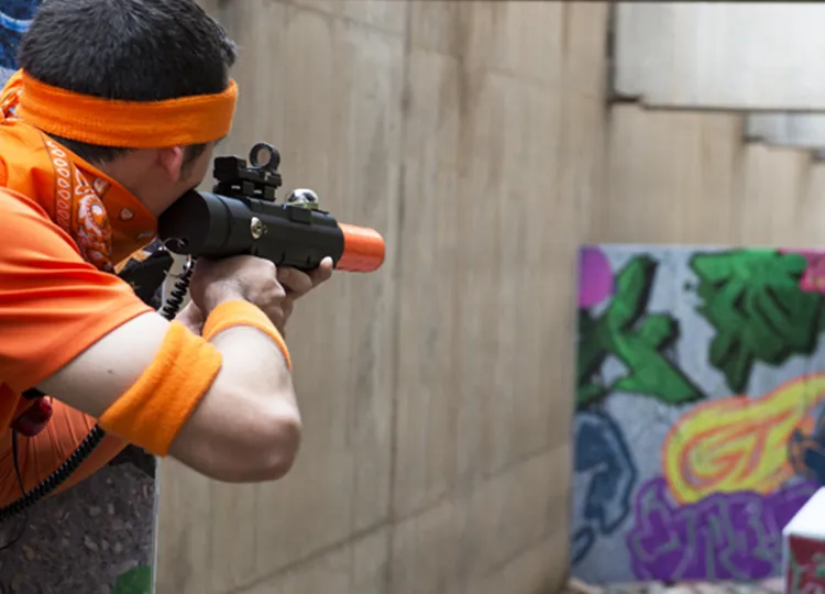 Kids in action at a GameTruck outdoor laser tag birthday party