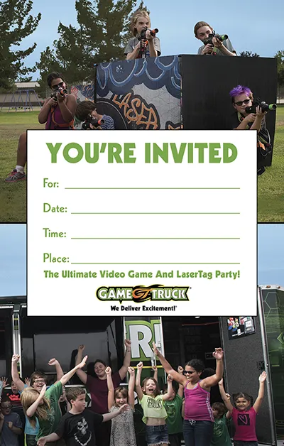 Video Game plus LaserTag combo party invitation — full color printable PDF