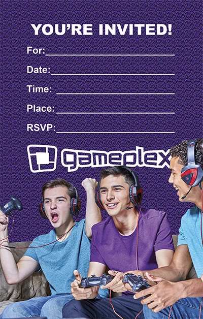 Gameplex PlayStation party invitation — full color printable PDF
