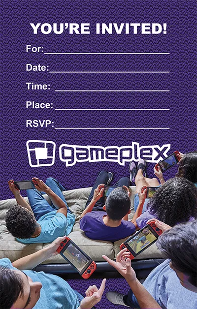 Gameplex Switch party invitation — full color printable PDF