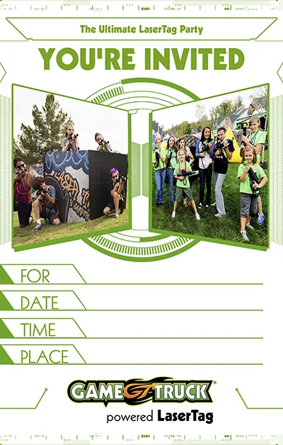 LaserTag HUD style party invitation — full color printable PDF