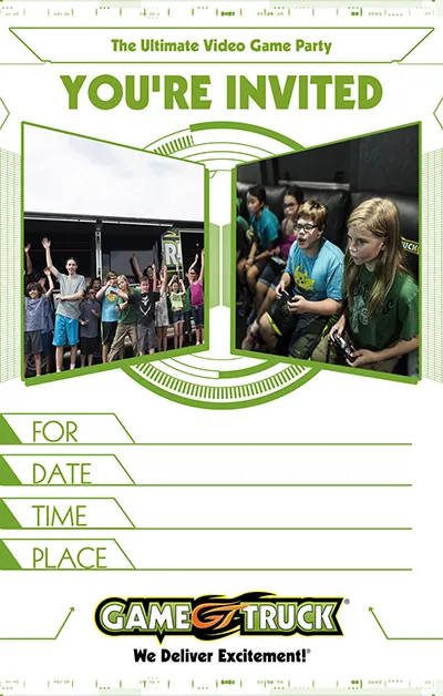 Video Game HUD style party invitation — full color printable PDF