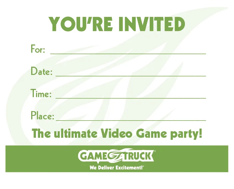 Video Game party invitation — single color printable PDF