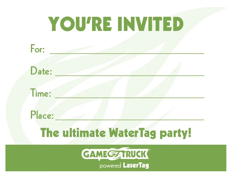 WaterTag party invitation — single color printable PDF